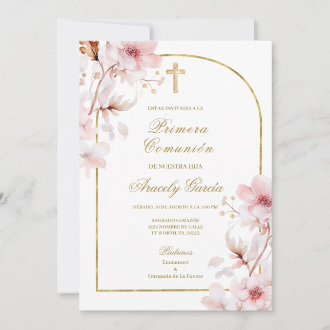 Convites Cherry blossom primera comunhão (Frente)