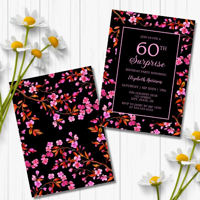 Convites Cherry Blossom Sakura Surpresa Negra Aniversário (Criador carregado)