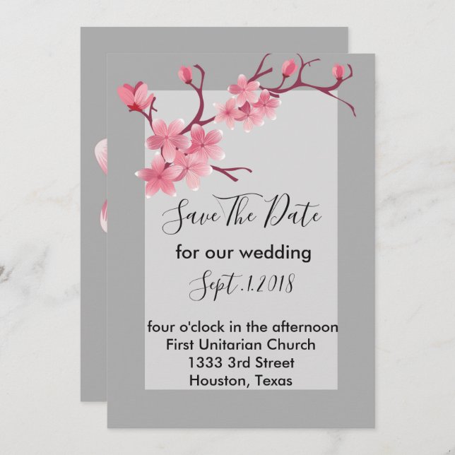 Convites Cherry Blossom salva a data (Frente/Verso)