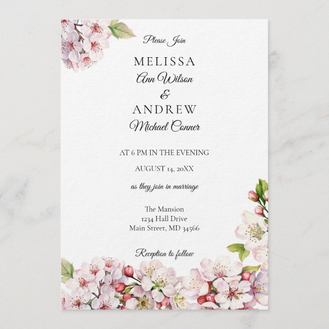 Convites Cherry Blossom Spring Wedding Invitation (Frente)