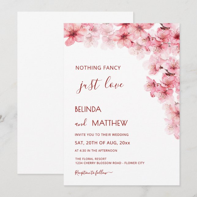 Convites  Cherry Blossom White Arched Casual Wedding (Frente/Verso)