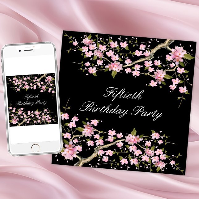 Convites Cherry Blossom Womans 50ª Festa de aniversário (Cherry blossom any occasion invitation. Instant download and printed invitations available.)