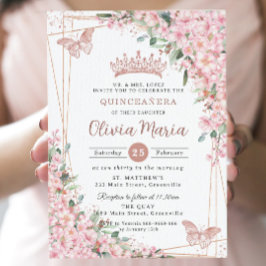 Convites Cherry Blossomo Rosa Butterflies Quinceañera