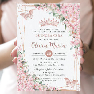 Convites Cherry Blossomo Rosa Butterflies Quinceañera