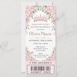 Convites Cherry Blossomo Rosa Dourado Quinceañera Ticket VI
