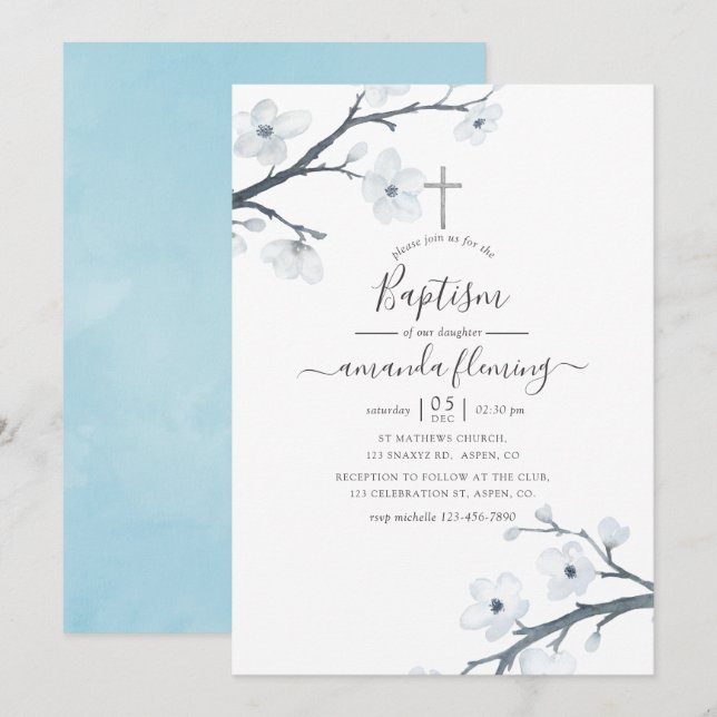 Convites Cherry Blossoms Baptism (Frente/Verso)