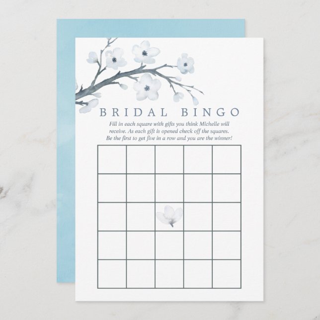 Convites Cherry Blossoms Chá de panela Bingo (Frente/Verso)