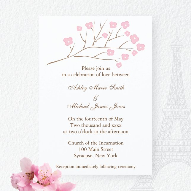 Convites Cherry Blossoms em Casamento Rosa (Criador carregado)