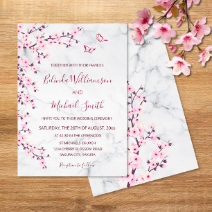 Convites Cherry Blossoms Floral Marble Wedding