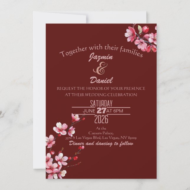 Convites Cherry Blossoms Pink Maroon  Invitation (Frente)