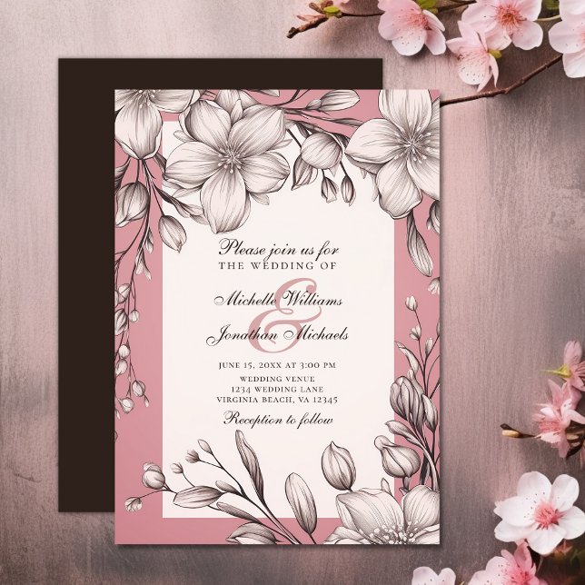 Convites Cherry Blossoms Romântico Primavera Floral Casamen (Cherry Blossoms Romantic Floral Sakura Wedding Invitation)