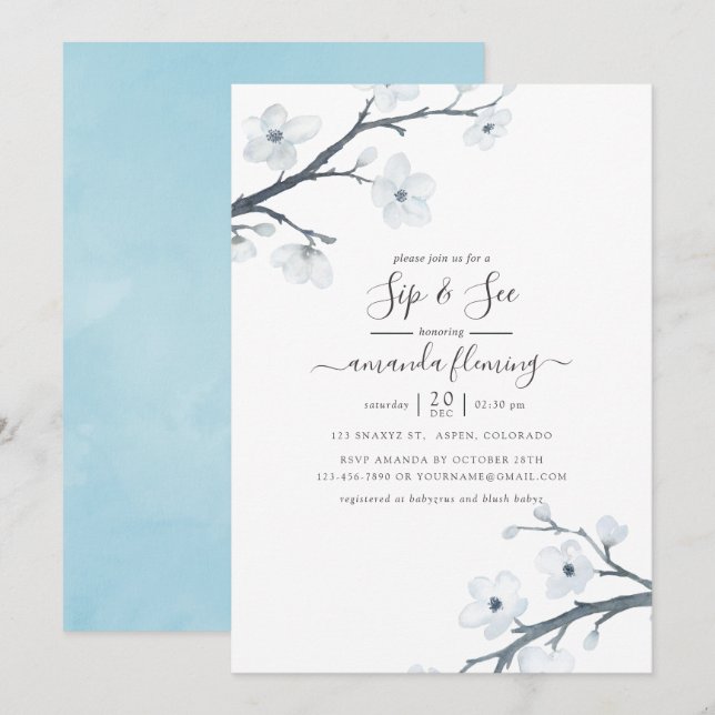 Convites Cherry Blossoms Sip and See (Frente/Verso)