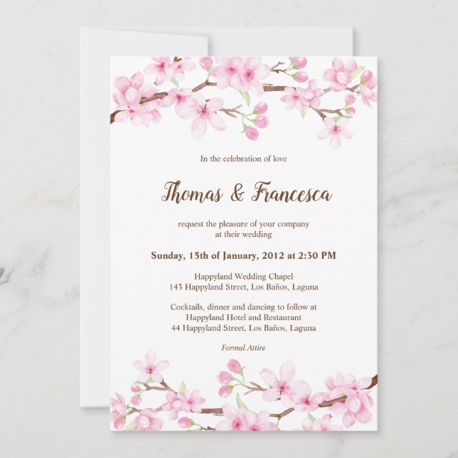 Convites Cherry Blossoms Watercolor Invitation (Frente)