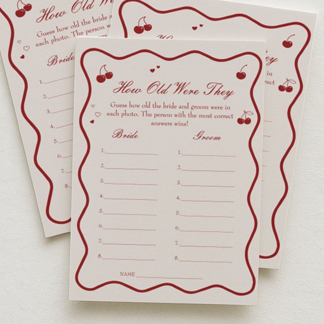 Convites Cherry Bridal Shower Age Guessing Game Card (Criador carregado)
