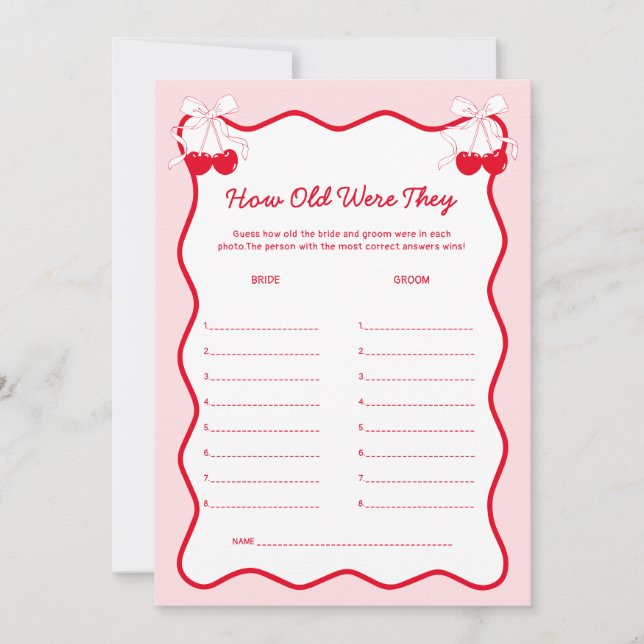 Convites Cherry Bridal Shower How Old Were They Game Card (Frente)