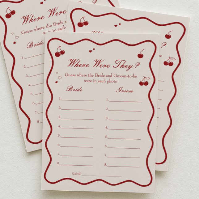 Convites Cherry Bridal Shower Where Were They Game Card (Criador carregado)