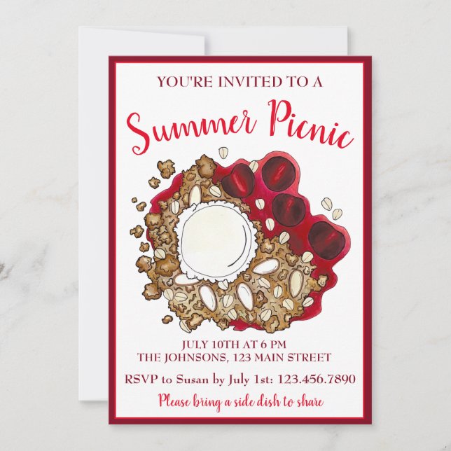 Convites Cherry Crumble Cobbler Dessert Sorvete Picnic (Frente)