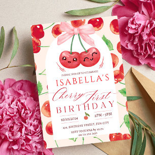 Convites Cherry First Birthday Girl 1rua Arco Fruta Anivers