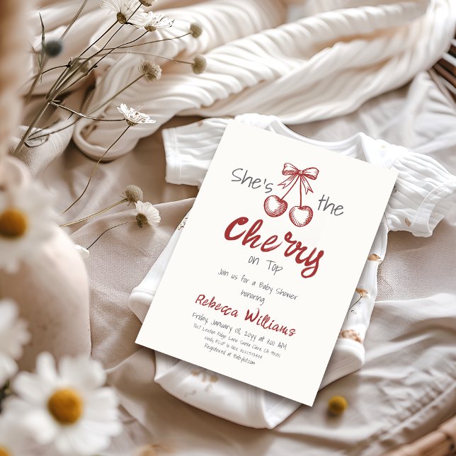 Convites Cherry manuscrito no Chá de fraldas da garota do A (Criador carregado)