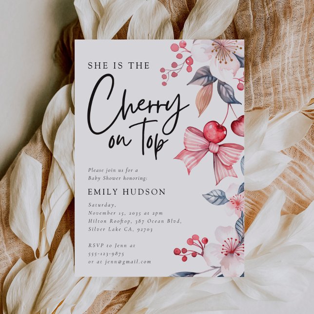Convites Cherry no Chá de fraldas de coquete do Arco Rosa S (Criador carregado)