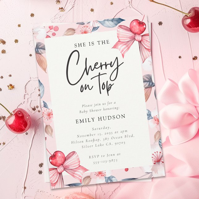 Convites Cherry no Chá de fraldas de coquete do Arco Rosa S (Criador carregado)