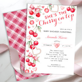 Convites Cherry on Top - Arco rosa e Chá de fraldas Gingham