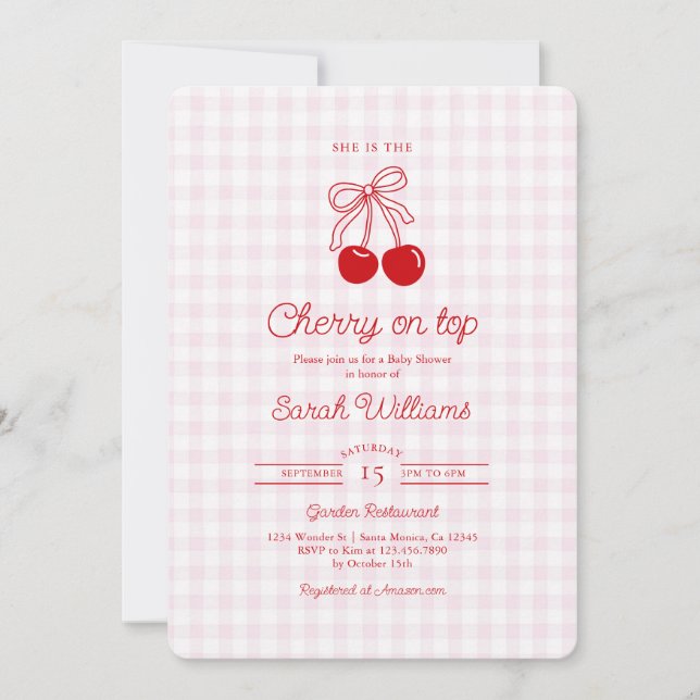 Convites Cherry on Top Baby Shower Girl Invitation (Frente)