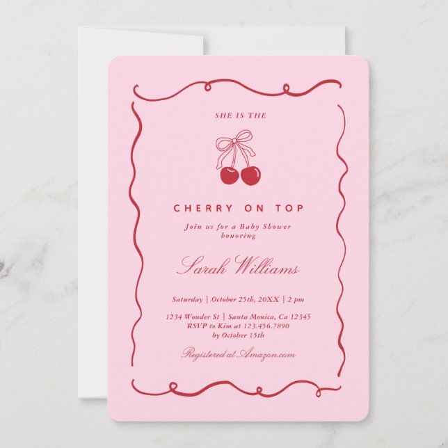 Convites Cherry on Top Baby Shower Girl Invitation (Frente)