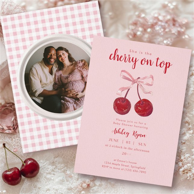 Convites Cherry on Top Baby Shower Invitation with Photo (Criador carregado)