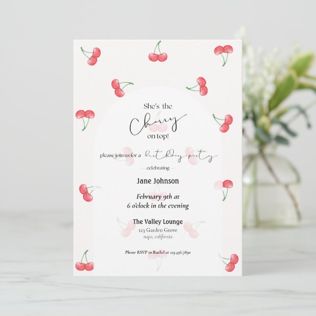 Convites Cherry On Top Birthday Invitation (Em pé/Frente)