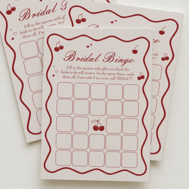 Convites Cherry On Top Bridal Shower Bingo Game Card (Criador carregado)