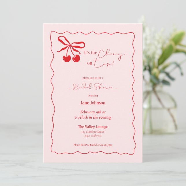 Convites Cherry On Top Bridal Shower Invitation (Em pé/Frente)