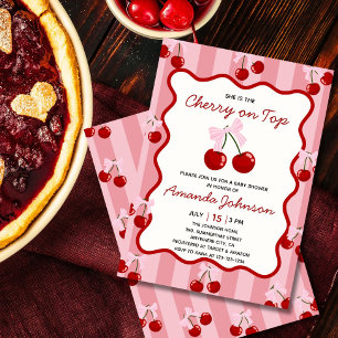 Convites Cherry On Top Coquette Arco Pink Chá de fraldas