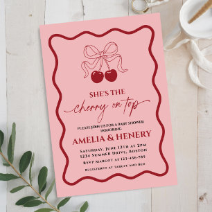 Convites Cherry on Top desenho de Arco Menina Chã de Bebê 