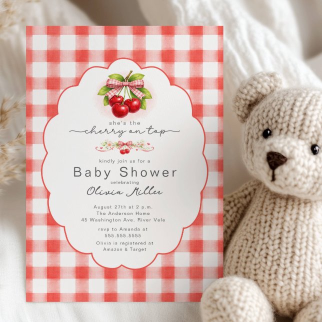 Convites Cherry on Top Gingham Baby Shower (Criador carregado)