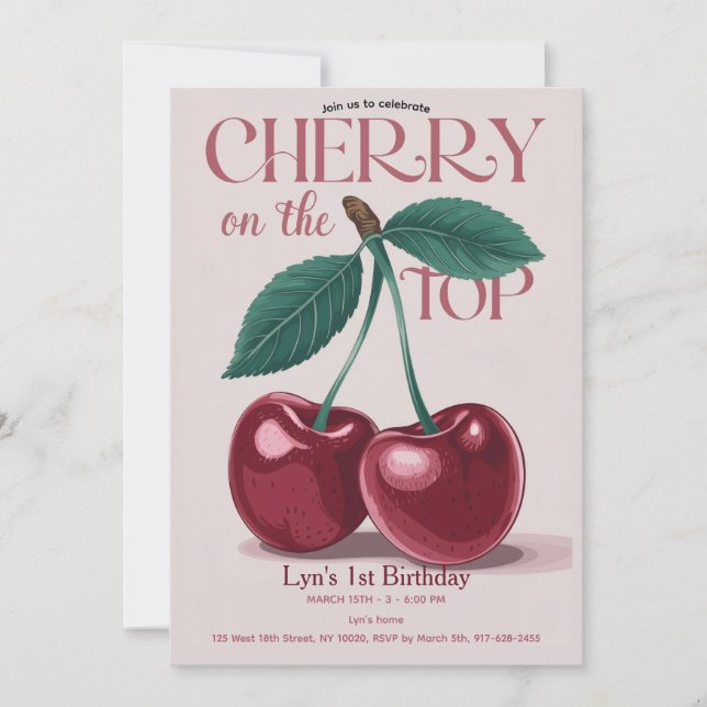 Convites Cherry on Top Girl Party Pink (Frente)