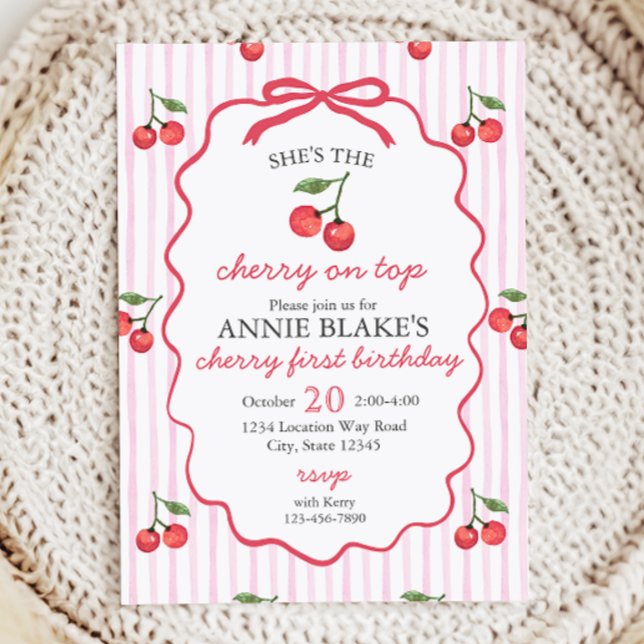 Convites Cherry On Top Girl primeiro aniversario (Criador carregado)