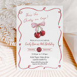 Convites Cherry on Top Pink Bow Coquette Birthday<br><div class="desc">Personalize this chic Cherry on Top birthday invitation with your own wording easily and quickly,  simply press the customize it button to further re-arrange and format the style and placement of the text.  Matching items available in store!  (c) The Happy Cat Studio</div>