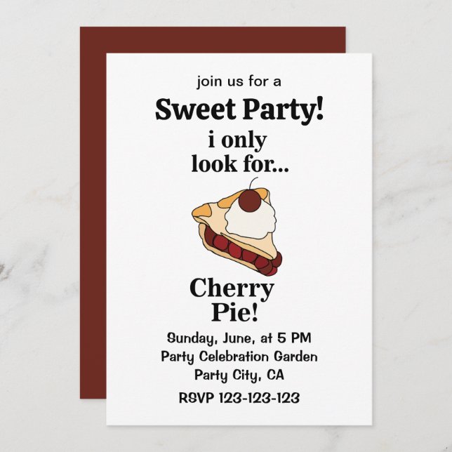 Convites Cherry Pie Cute Sweet Party (Frente/Verso)