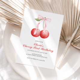 Convites Cherry Pink Arco pré-disquete primeiro aniversário