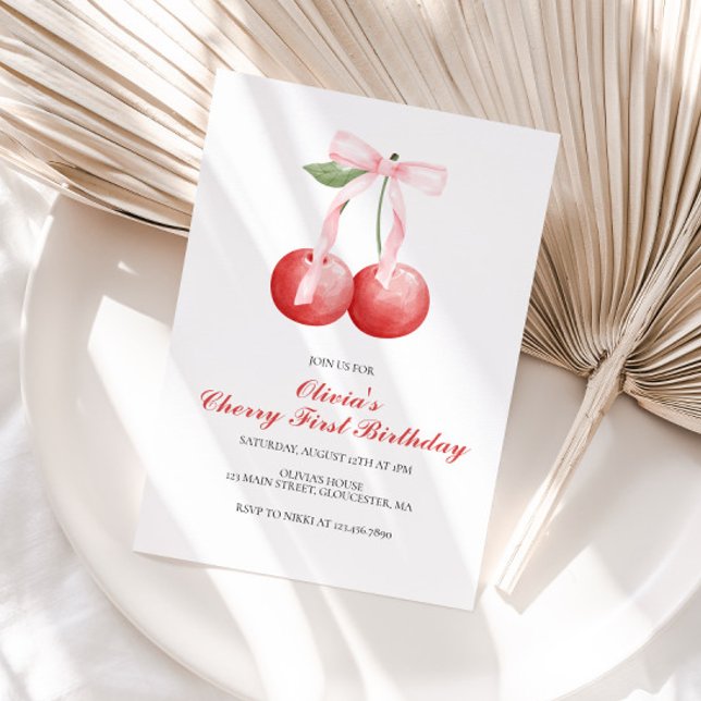 Convites Cherry Pink Arco pré-disquete primeiro aniversário (Criador carregado)