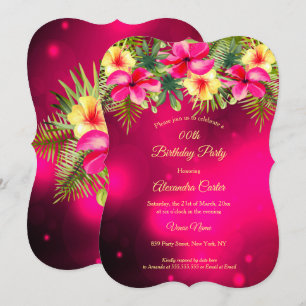 Convites Cherry Pink yellow Hibiscus Tropical Floral Party