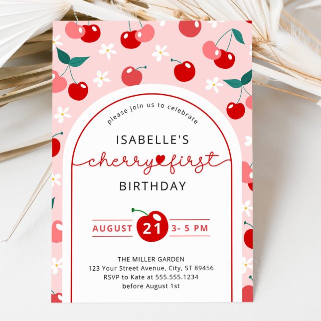 Convites Cherry Primeiro primeiro aniversario de aniversári (Cherry First Birthday 1st Birthday Invitation)