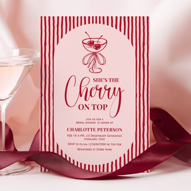 Convites Cherry Red Stripes Bridal Shower (Criador carregado)