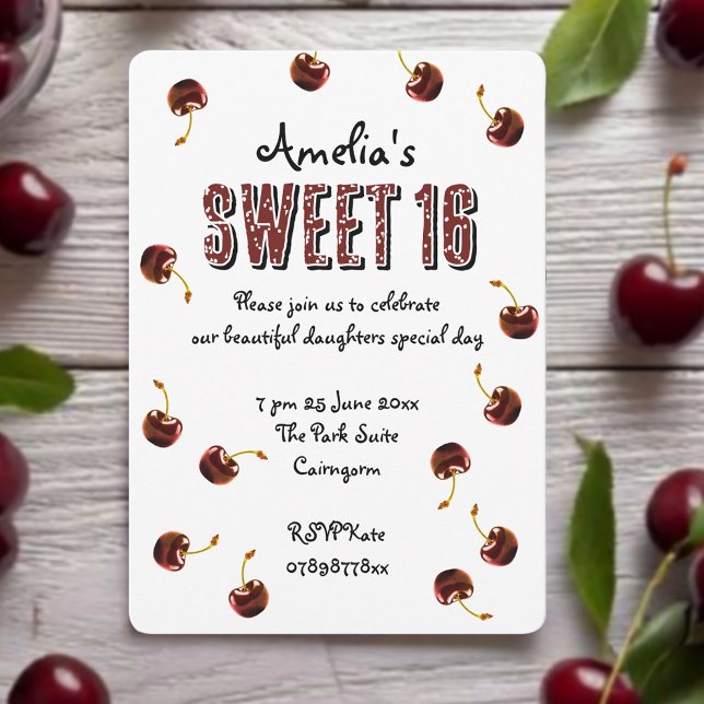 Convites Cherry Sweet 16 Partido Personalizado (Be the cherry on top with these sweet 16 party invites🍒)