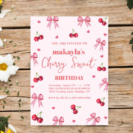 Convites Cherry Sweet Birthday Party Bow Theme Girl