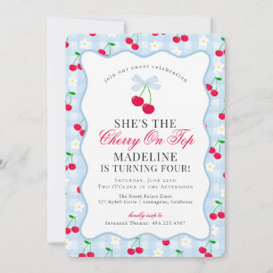 Convites Cherry Sweet Blue Coquette Arco Gingham Birthday