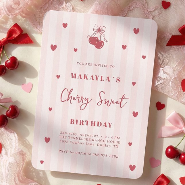 Convites Cherry Sweet Coquette Girl Birthday (Criador carregado)