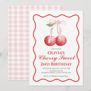Convites Cherry Sweet Pink Bow préppy aniversário