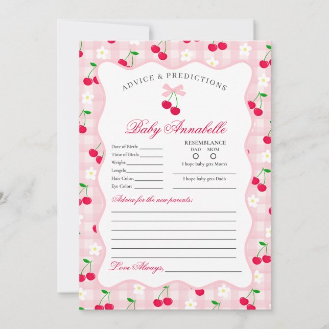 Convites Cherry Sweet Pink Coquette Advice para Bebê Card (Frente)
